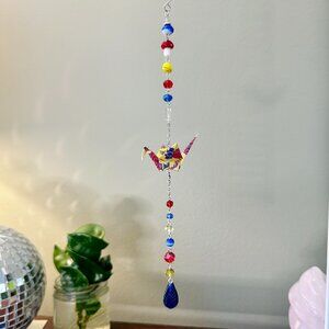 Origami Ornament #2316 - Small Crane with Repurposed Beads